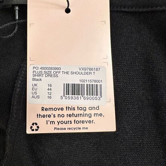 Missguided Womens Plus Size Off The Shoulder Mini T-Shirt Dress Black Size 12 - Picture 4 of 5